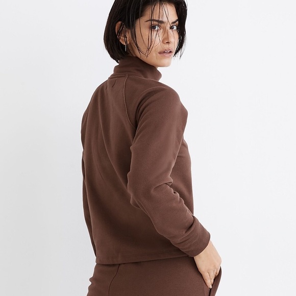 Madewell MWL Ribbed Half Zip Raglan Sweatshirt in Brown L - Picture 2 of 8